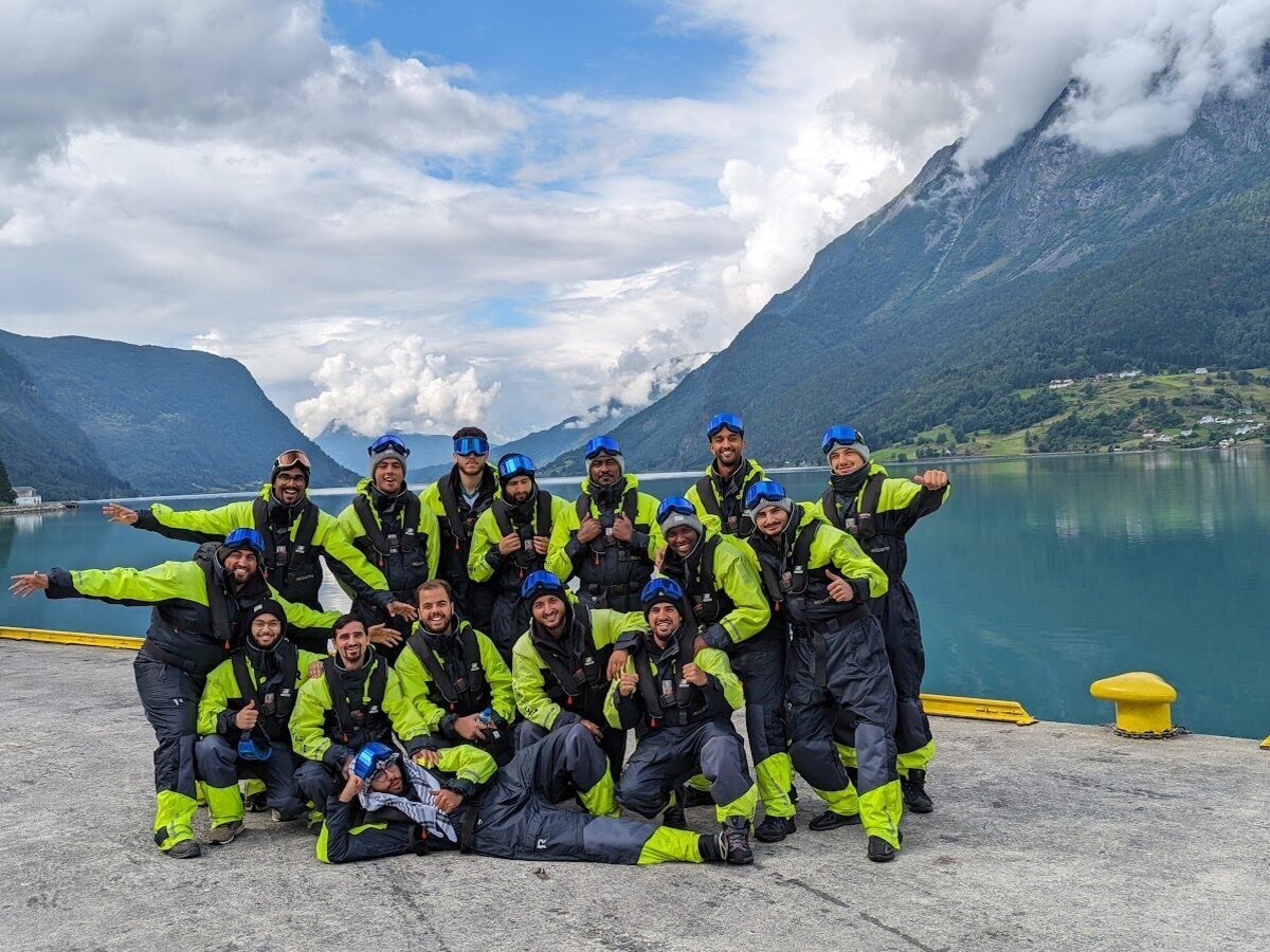 Our hosted group suited up for a fjord RIB safari in Western Norway